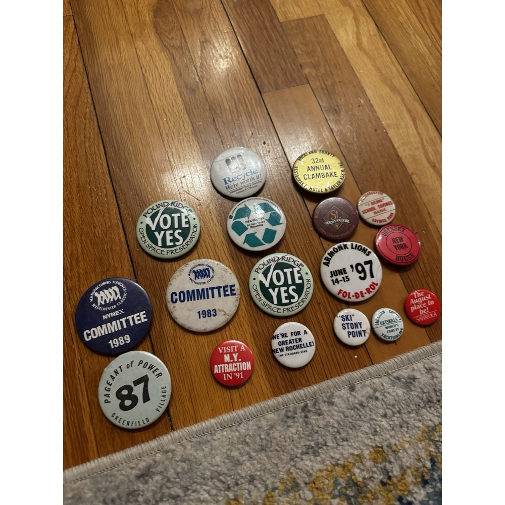 Vintage‎ New York State 17 Pinback Pins Westchester Rockland Saratoga MORE